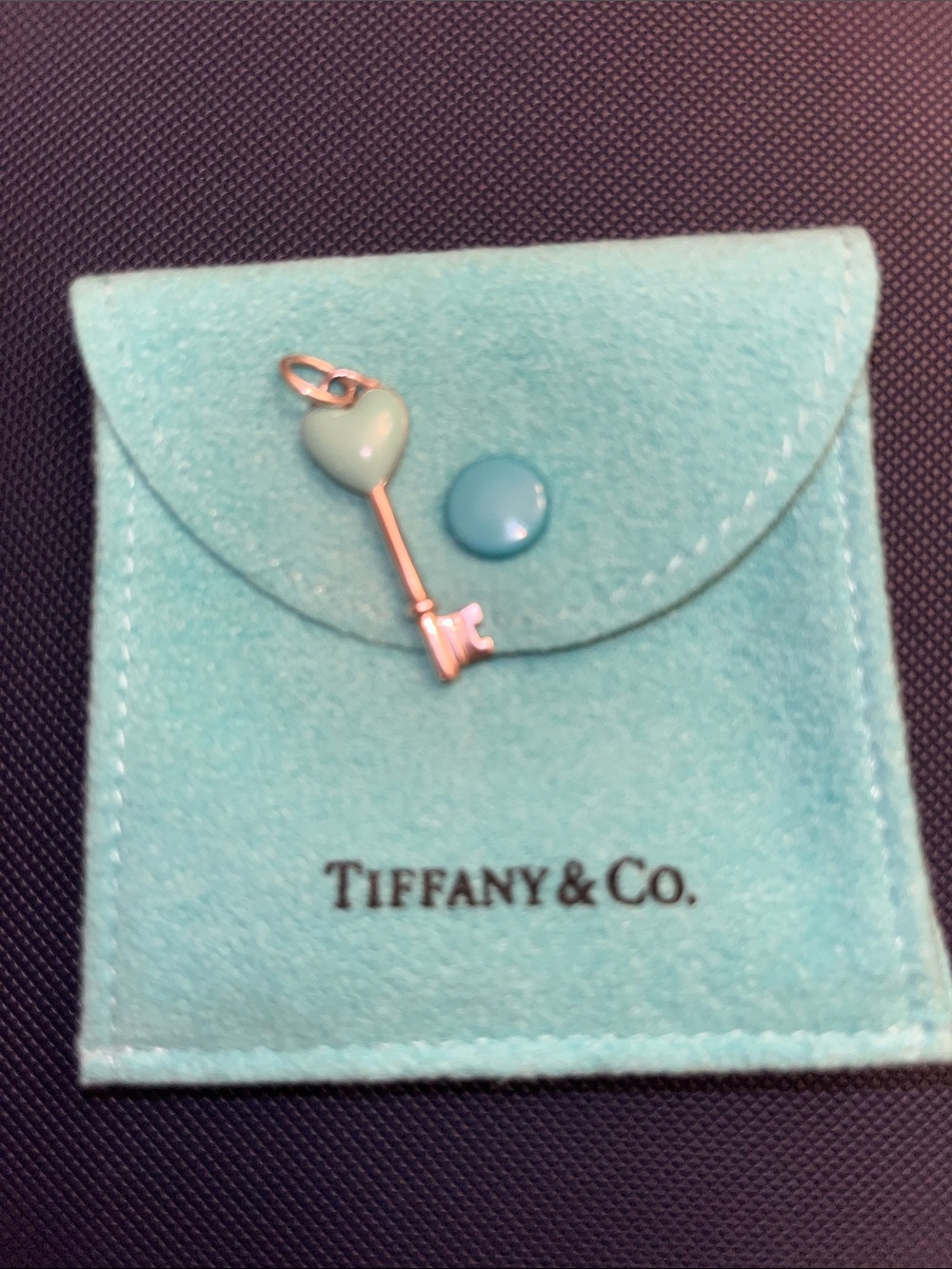 Tiffany & Co. Blue Heart Key Charm with Blue Pouch - Authentic